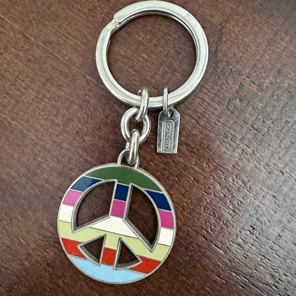 Coach Legacy Stripe Peace Sign Keychain - Picture 2 of 6